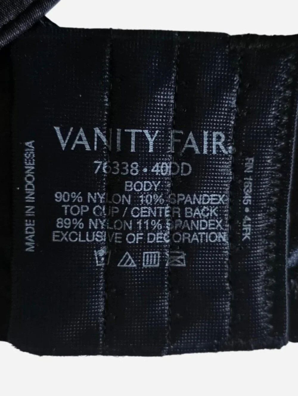 Vanity Fair Black Smooth Full-Coverage Push-Up Bra w/Rhinestone Center Size 40DD